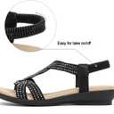 VJH confort Women's Flat Sandals Rhinestone Stretchy Strap Low Wedge Comfy Dressy Walking Sandals, 12