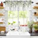 2 x Sage Green Eucalyptus Leaves Curtain Valance for Windows Watercolor Window Treatments 1 Panel Short Curtains for Kitchen Windows Bathroom Bedroom,42 x 12 Inch