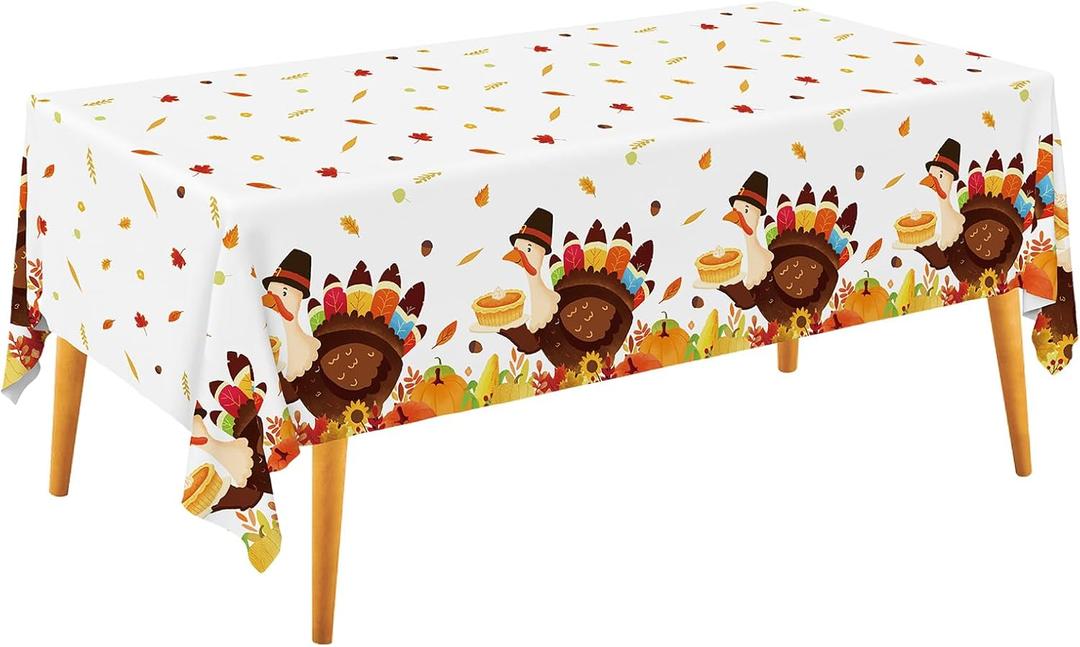 Thanksgiving Turkey Party Supplies - 2 Pack Disposable Plastic Tablecloth, 54x108 Table Cover Ideal for Autumn and Thanksgiving Party Decorations