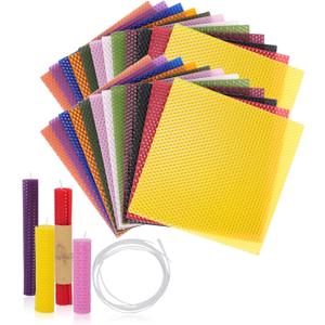 Thleunei Beeswax Sheets for Candle Making - Beeswax Candle Making Kit for Kids-Christmas Candle Making Kit for Adults-Candle Rolling Kit DIY Candle Maker - Candle Starter Kit Beeswax Candle Kit (24 pack 88 in Beeswax Sheets)