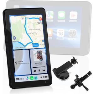 Carplay Screen for Car, 7 Inch Portable Touch Screen Car Stereo with Wireless Carplay & Android Auto, Landscape & Portrait Screen, GPS Navigation, Bluetooth, Airplay/Mirror Link, Voice Control, AUX