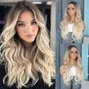 Ombre Blonde Lace Front Wig Pre Plucked with Baby Hair Glueless Long Wavy Synthetic 13x4 Lace Frontal Wigs for Women 3 Tone Blonde Hair Replacement Wigs 24 Inches