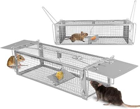 TeqHome 2-Door Humane Rat Cage Trap, Metal Live Animal Trap Cage
Small Rodent Cage Humane Catch Release, Upgraded Indoor & Outdoor Live Traps for Squirrels, Mouse, Rats, Mice