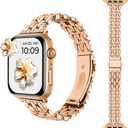 Dressy Rose Gold iWatch Bands for Women - Compatible with Apple Watch Series 10-1/SE/Ultra, Fits 38mm 40mm 41mm 42mm 44mm 46mm - Luxury Designer Bracelet, Elegant Stylish Strap