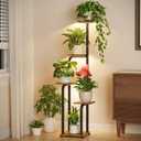 LASZOLA Plant Stand Shelf Tall for Indoor Corner with Lights, 5 Tier Brown