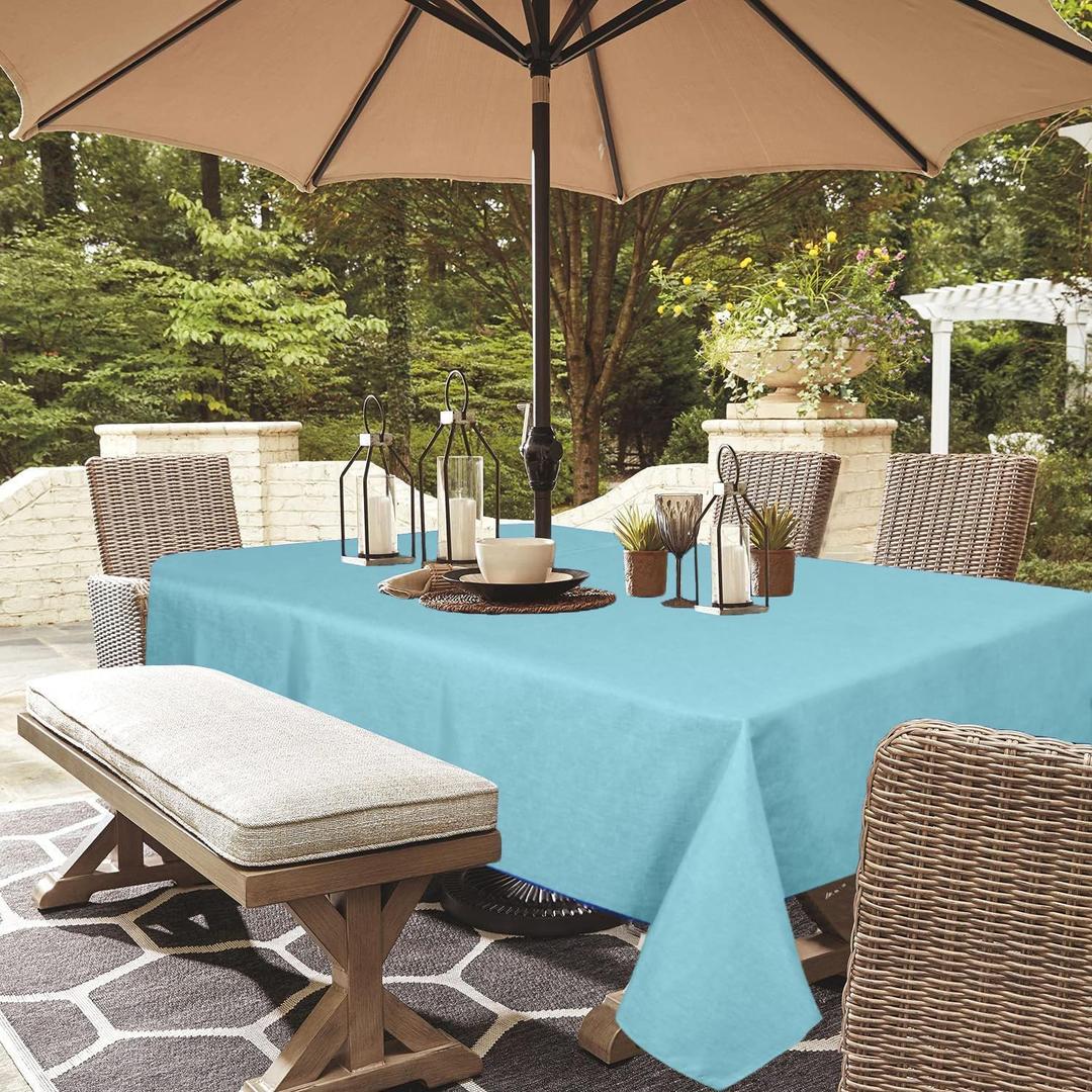 Outdoor Tablecloth Wrinkle-Free Stain Resistant Waterproof Polyester Fabric Table Cover with Zipper Umbrella Hole for Picnic/Party/Dinner/Patio Garden(6084inch,Zippered,Aqua Blue)