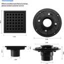 Shower Drain, Matte Black 4 inch Square Shower Floor Drain with Flange, Removeable Grid Panel SUS 304 Stainless Steel Square Shower Drain