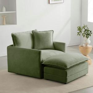 Chenille Oversized Chair with Ottoman - 39W Big Comfy Reading Chair and Ottoman Set, Lounge Chair for Living Room, Reading Nook, Kids Room, Bedroom, Family, Sage Green