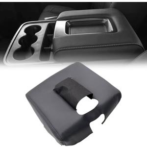 SecosAutoparts Black Leather Center Console Leather Lid Armrest Cover Replacement Compatible with Chevy Silverado GMC Sierra 2014 2015 2016 2017 2018 Black Made by Quality Automotive PVC Leather