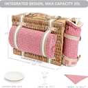 31Pcs Picnic Basket Set for 4 with Insulated Liner and Waterproof Blanket Wine Pouch, Large Wicker Picnic Hamper for Camping,Outdoor,Valentine Birthday Christmas for Couples, Red Gingham