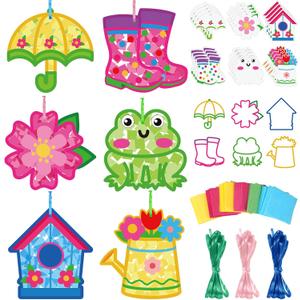 Feifeiya 24 Set Mother's Day Crafts Spring Suncatcher Crafts DIY Spring Tissue Paper Kit Flower Umbrella Rain Boot Hanging Decor Window Art for Mother's Day April Home Activity Party Favors(Rainy)