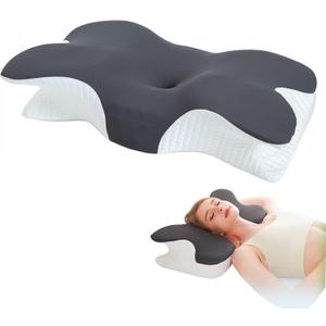 Pillow for Neck Pain Relief, Ergonomic Cervical Neck Pillow for Side Sleepers, Memory Foam Neck Pillow for Adults, Hollow Design Odorless Memory Foam Pillows (Gray)