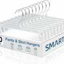 Smartor Skirt Hangers|Pants Hangers with Clips 60 Pack | Space Saving| Durable| Durable Clips| Pant Hanger for Men| White Hanger Clips for Women Shorts, Jeans, Slacks
