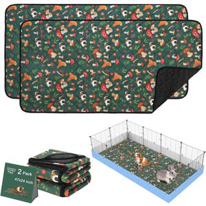 2 Pack Guinea Pig Cage Liners - Washable 47"X24" Bedding Pee Pad, Super Absorbent, Waterproof & Anti-Slip Reusable Mat for Rabbit, Hamster, Rat (Green)