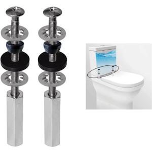 2 PCS Universal Toilet Seat Bolts Compatible with Kohler/American Standard/TOTO, Stainless Steel Toilet Seat Screws with Extra Long Downlock Nuts, Non-Slip Toothed Washers, Chrome