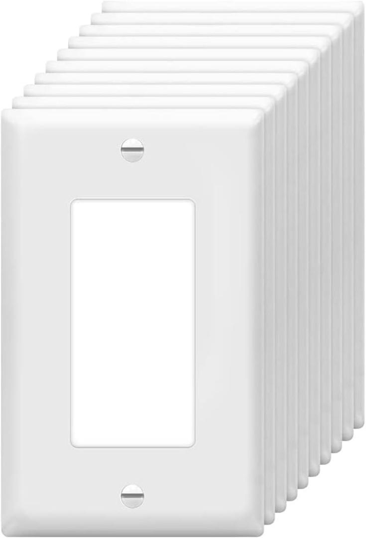 Decorator Wall Plates 1-Gang Switch Outlet Electrical Cover Plate Unbreakable Thermoplastic Faceplate for Light Receptacle Outlet Switch, White (10 Pack)