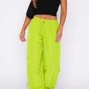 DISCIPBUSH Cargo Pants Women Baggy - Parachute Pants for Women, Rave Y2K Festival Outfits Hiking Camping Essentials (Green, S)