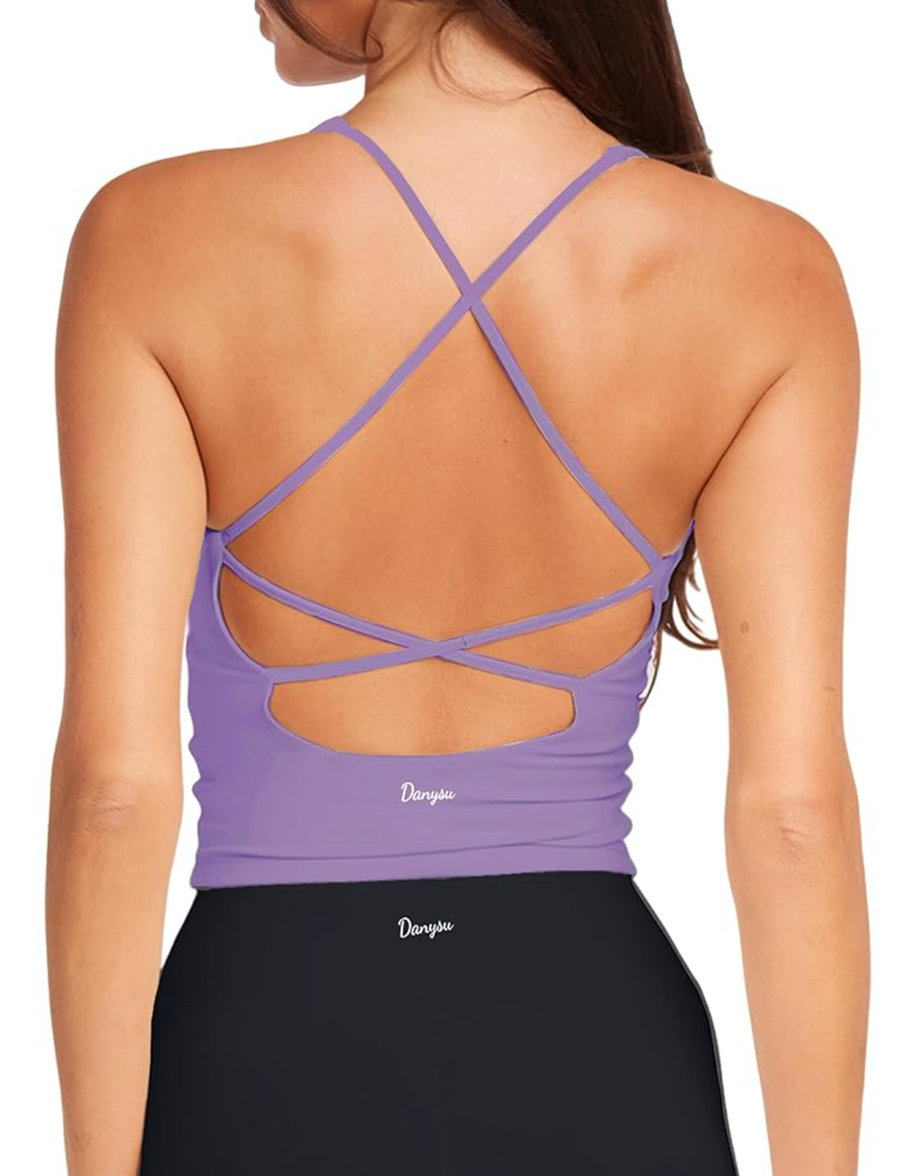 Danysu Sculpt Workout Tank Tops Women Backless Longline Sports Bras Strappy Padded Yoga Top S