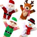 Christmas Hand Puppets for Toddlers 1-3, Kids and Baby - Soft Plush Toys - Fits Small & Large Hands - Santa, Elf, Reindeer & Snowman - Pack of 4