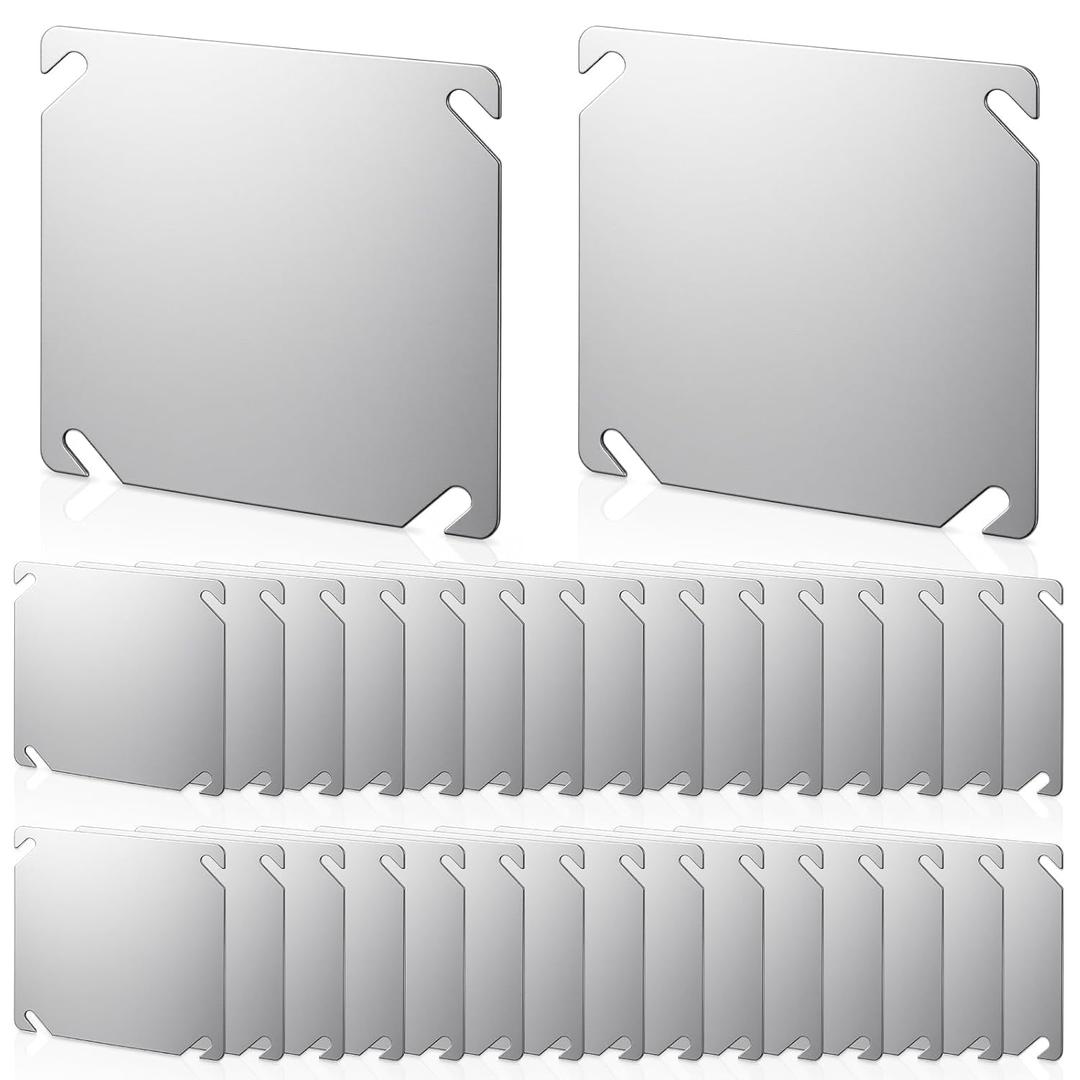 Frienda Metal Electrical Box Cover Plates, 4 Inch Junction Box Covers, Flat Blank Outlet Electric Galvanized Steel Corrosive Resistant Plate with Angled Mounting Slots for 4 Inch(Square)