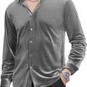 Alex Vando Mens Velvet Shirts Regular Fit Long Sleeve Soft Stretch Casual Button Down Shirt (Silver, L)