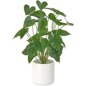 Mkono Fake Plants in Pot, 17" Potted Artificial Plants for Home Decor Indoor Faux Green Leaf Plant with Modern White Planter for Desk Shelf Office Room Decoration (White, Large)