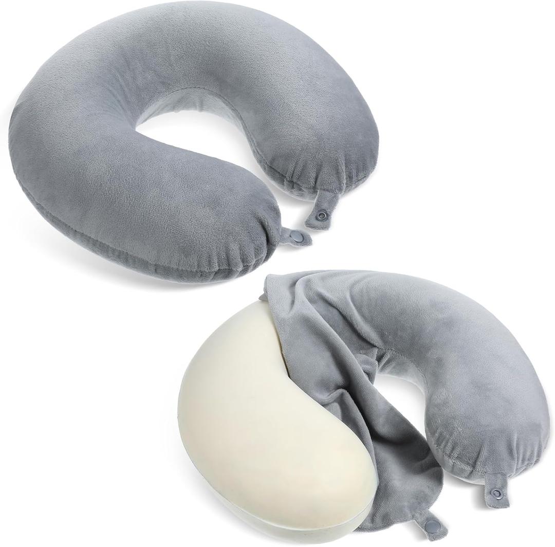 Xelsluthe 2 PCS U Shaped Neck Pillow Cover, Travel Neck Pillow Case with Zipper, Airplane Pillows Replacement Covers Washable Soft and Smooth (Only Pillowcase, No Filler)