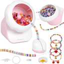 Myartype Clay Bead Spinner and Seed Bead Spinner, 2-in-1 Electric Bead Spinner for Jewelry Making, Bracelet Spinner and Necklace Making Machine with Bead Needles and Thread (Pink)
