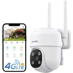 wansview 4G LTE Cellular Security Camera Outdoor - 360 PTZ No WiFi Security Camera, 2K Color Night Vision, 2-Way Audio, 24/7 SD Card Storage(SIM Card Included), Works with Alexa & Google Home, W7-4G