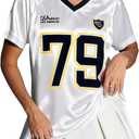 Football Jersey Women V-Neck Game Day Shirt Football Team Fans T Shirts Striped Graphic Tee Casual Short Sleeve Top (L)