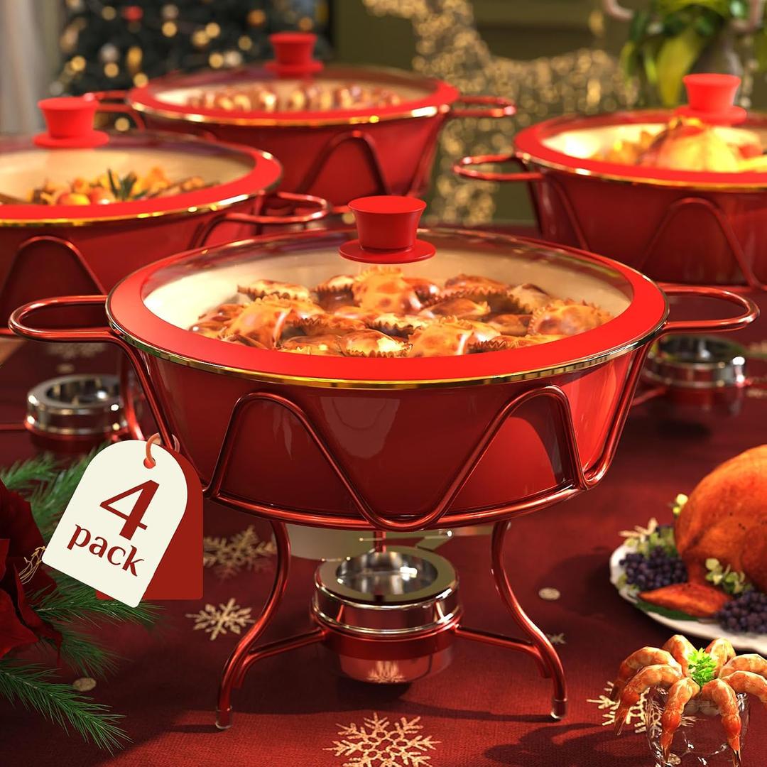 Chafing Dishes for Buffet 4 Pack, [Enameled, Redefined] Food Warmers for Parties Buffet [Water-Free Heating Design] 7QT Chafing Dish Buffet Set, Buffet Servers and Warmers for Any Party