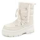 Snow Boots for Women Waterproof Winter Boots – Warm Insulated Mid Calf Boots with Faux Fur Lining, Lace-Up and Side Zipper – Non-Slip Thick Sole Womens Snow Shoes, Botas de Nieve para Mujer – White, 8