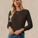 GRACE KARIN Women's Fall Knit Sweater Top, Long Sleeve Merino Wool Blend Pullover, Casual Crewneck Waffle Clothes 2025 (Brown, M)