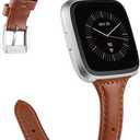 TOYOUTHS Leather Strap Compatible with Fitbit Versa/Versa 2 Watch Bands Women Men Slim Genuine Leather Wristbands Replacement for Versa Lite/Versa 2 Special Edition Classic Accessorie Multi Colors (Saddle Brown)