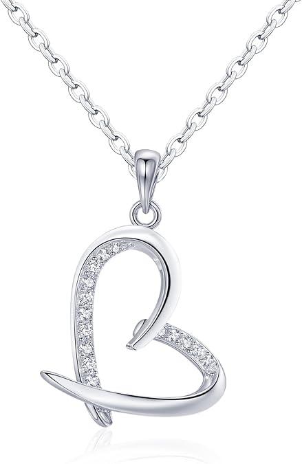 CeaKIev S925 Sterling Silver Heart Necklace for Women, Dainty Love Pendant with CZ, Jewelry Gift for Birthday, Anniversary, Valentine’s Day, Mother’s Day