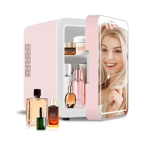 4-Liter Pink Portable Mini Fridge for Skincare Beauty Cosmetic Makeup With Mirrored Door and Dimmable LED Light