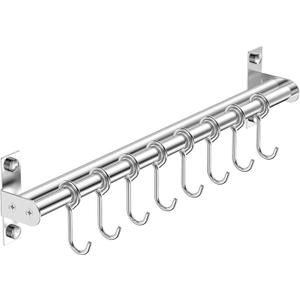 ASkinds Utensil Hanging Rack Stainless Steel Rail Hanger Rod Wall Mounted Pot Pan Lid Holder Cookware Storage Organizer with Sliding Hooks for Kitchen Bathroom