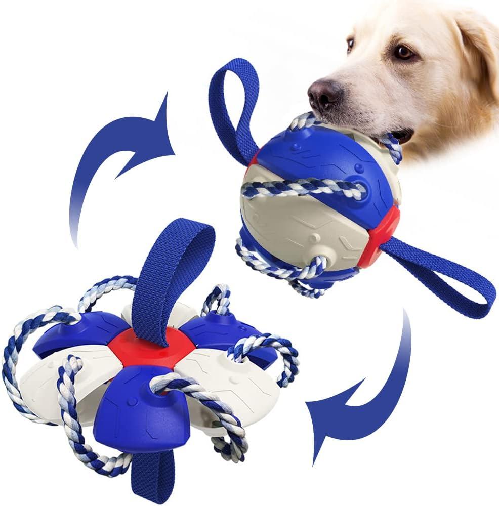 Dog Toy Balls with Chewing Ropes, Pet Flying Saucer Ball Dog Toy Interactive Dog Toys for Tug of War, Best Gifts for Small & Medium DogsNot for Aggressive Chewers