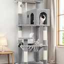 Globlazer Cat Tree Tower with Scratching Post for Indoor Cats, 53inch Tall Plush Multi-Level Cat Climbing Tower Condo House with Large Hammock, Spacious Cat Cave, Padded Top Perch Bed, F53, Light Gray