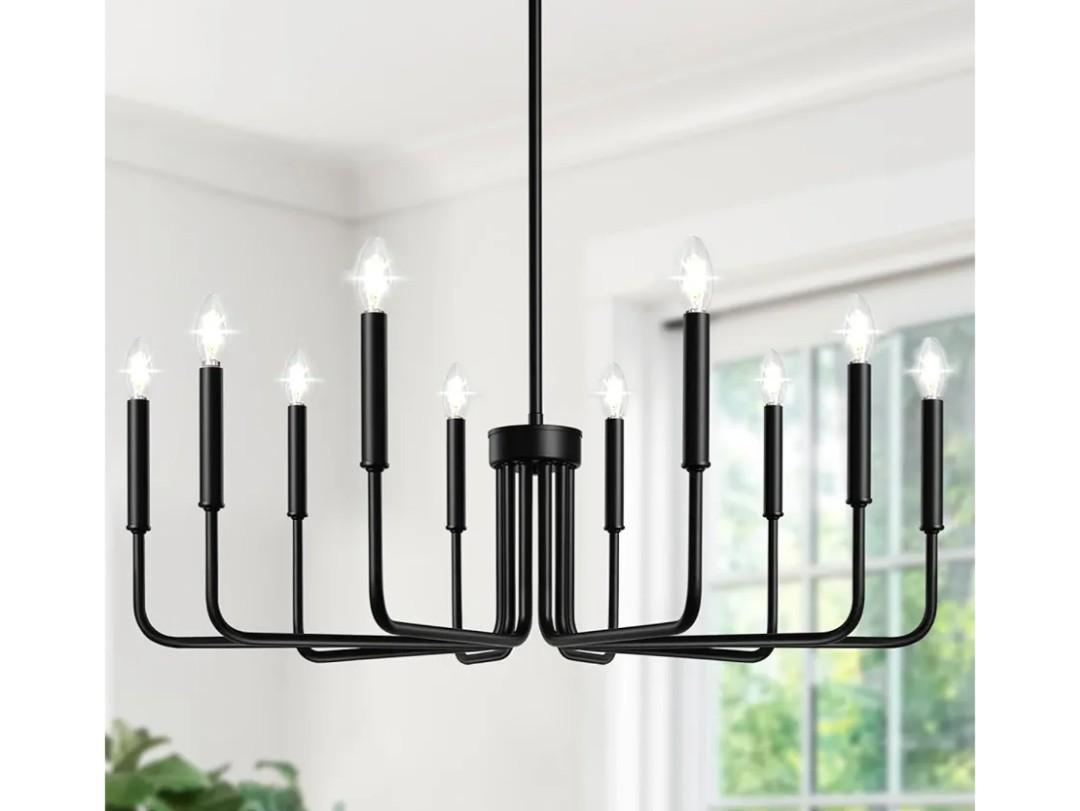 Lynnoland Black 10-Light Chandelier, Farmhouse Chandeliers for Dining Room Lighting Fixtures Hanging, Vintage Candle Pendant Light Fixtures Chandelier for Bedroom, Foyer and Living Room