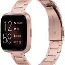 Wearlizer Stainless Steel Compatible for Fitbit Versa/ Versa 2 / Versa Lite/ Versa SE Bands Women Men, Ultra-Thin Lightweight Replacement Compatible for Fitbit Versa (Versa 2 Copper Rose)