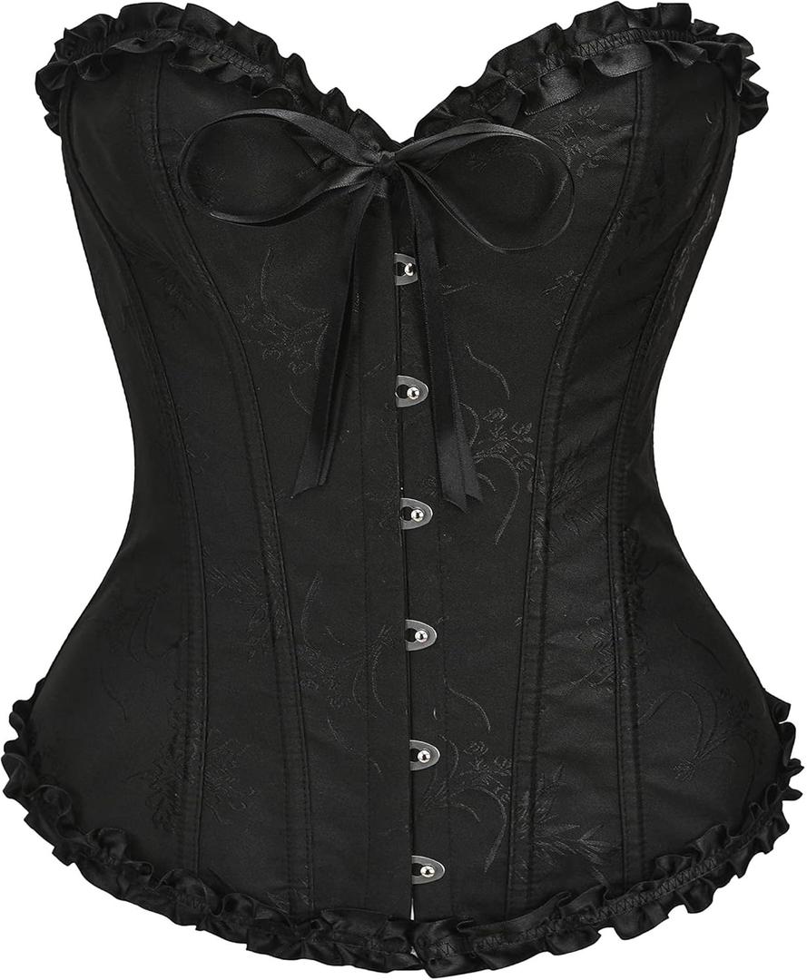 SZIVYSHI Corset Tops for Women, Bustier Shapewear Lingerie, Lace Waist Push Up Bodysuit (X-Small, Black Beauty)