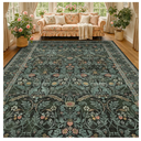 Washable Area Rug 9x12 Living Room, Ultra Soft Dark Floral Large Washable Rugs for Bedrooms, Dining Room, Moody Woodland Low Pile & Non Skid Indoor Floor Carpets (Dark Green)