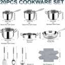 Stainless Steel Cookware Set - 20 PCS Pots and Pans Set with 3-Ply Stainless Steel Frying Pan, Professional Kitchen Cooking Set, Induction Compatible, Oven & Dishwasher Safe
