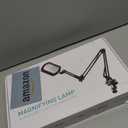 HITTI 12X Square Magnifying Glass with Light and Clamp, Hands-Free Lighted Stand with Ultra Long 3-Section Arm | 5 Color Modes & Stepless Dimming LED Desk Lamp for Workbench, Crafting, Reading -Yellow