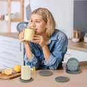 Set of 6 Non-Slip Silicone Coasters with Holder, Double-Sided Absorbent for Hot/Cold Drinks, Scratch & Water Ring Protection for Wood Tables, Home Office Bar, Black Gold Marble (Grey) (Gray)