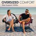 Oversized Camping Chair for Adults - Heavy Duty Padded Outdoor Folding Lawn XL Camp Chair with Cup Holder Cooler Pockets for Sports Beach Fishing Garden Portable Supports 500lbs, Red/Grey