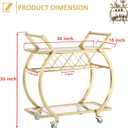 LVB Gold Bar Cart with Glass, Bar Cart with Wheels, Wine Cart with 2 Tier Storage Glass Shelves Home Bar Serving Cart with Wine Rack, Liquor Cart for Kitchen, Bar, Dinning Room, 15.7 W x 30.0 D x 33.0 H