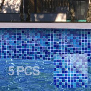 LSDECO 5 Sheets Glass Mosaic Tiles Backsplash, Pool Tiles, 12" x 12" Kitchen Backsplash Tile, Glass Tiles for Bathroom Border Shower Wall (5 Sq.Ft Cobalt Blue)