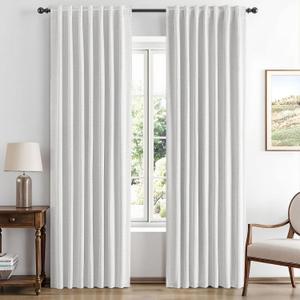 MIULEE 100% Blackout Linen Curtains for Bedroom, Heathered White Solid Luxury Decor Thermal Insulation Room Darkening Drapes for Living Room Nursery Back Tab Rod Pocket 42 x 84 Inches, 2 Panels